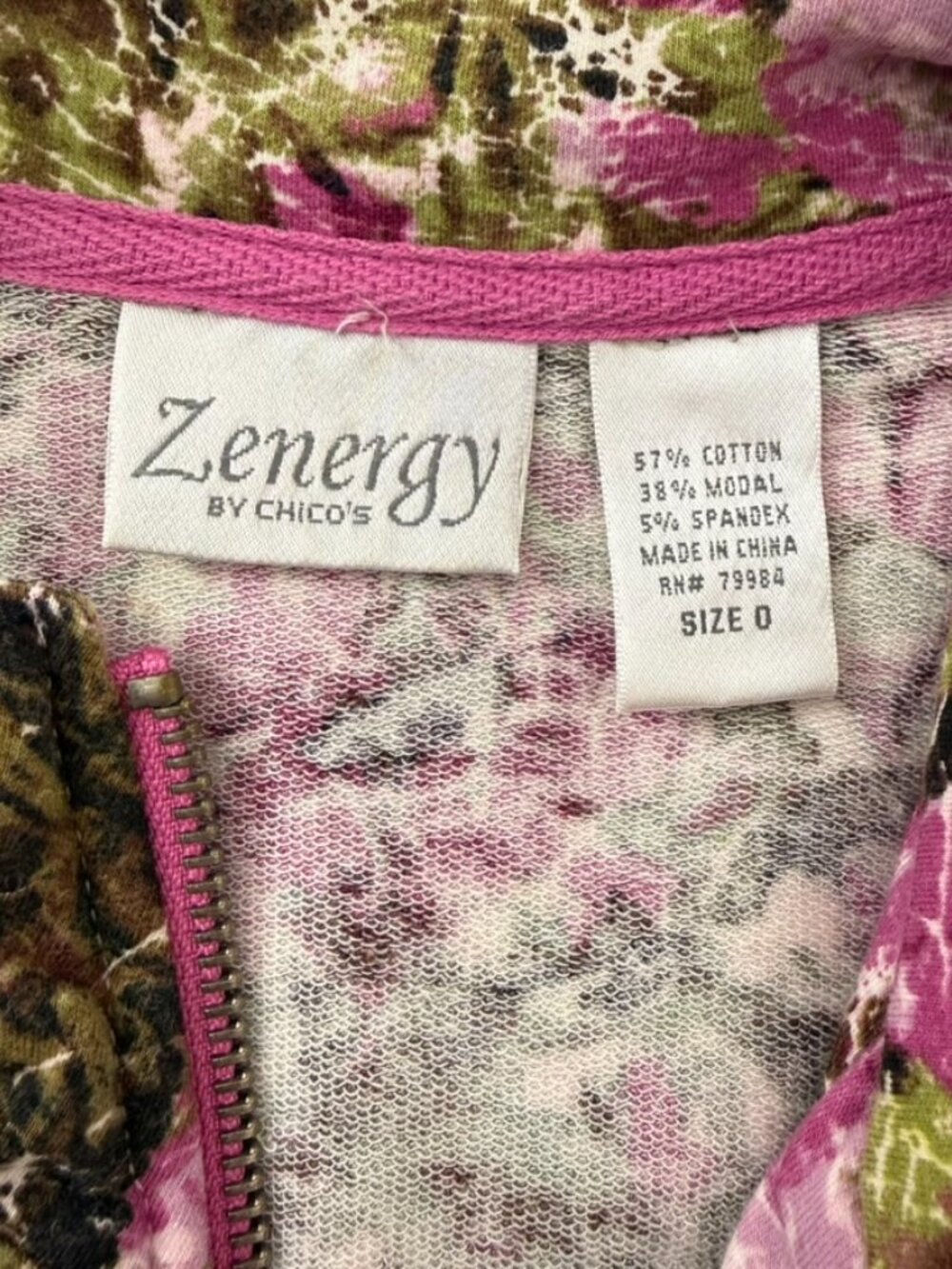Zenergy By Chico’s Floral Zip Front Jacket Womens 0/Small Rhinestone Zip Stretch - Picture 14 of 15